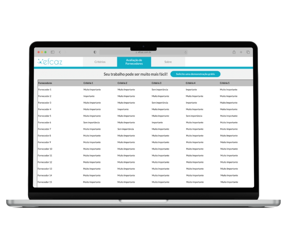 Planilha para avaliação de fornecedores